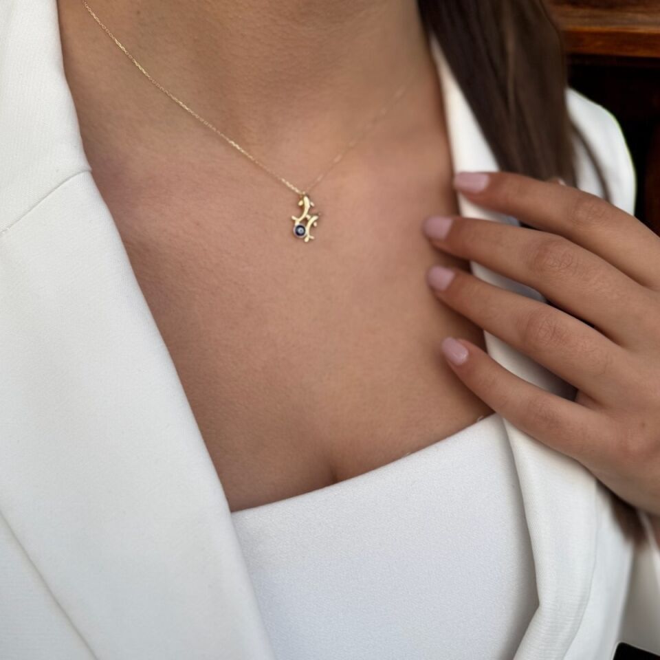 14 Ayar Yunus Nazar Mi̇neli̇ Şans Kolyesi̇