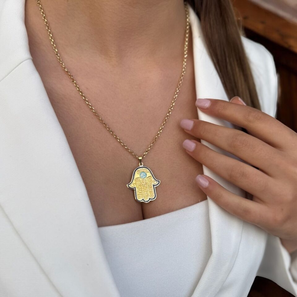 14 AYAR KABARTMA AYETEL KÜRSİ YAZILI FATMA ANA ELİ ALTIN KOLYE