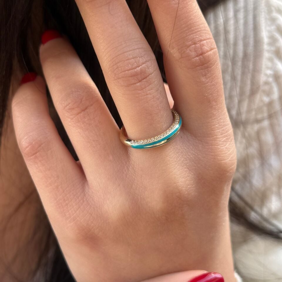 14 AYAR TURKUAZ MİNELİ İTALYAN YÜZÜK