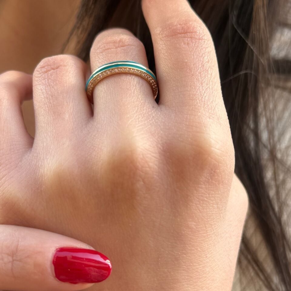 14 AYAR TURKUAZ MİNELİ İTALYAN YÜZÜK