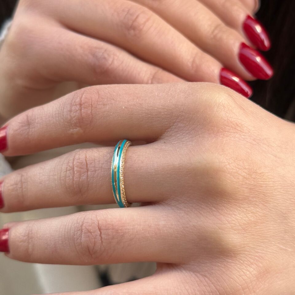 14 AYAR TURKUAZ MİNELİ İTALYAN YÜZÜK