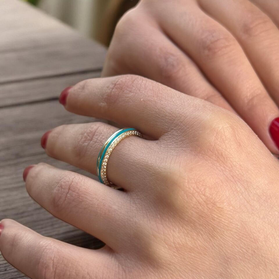 14 AYAR TURKUAZ MİNELİ İTALYAN YÜZÜK