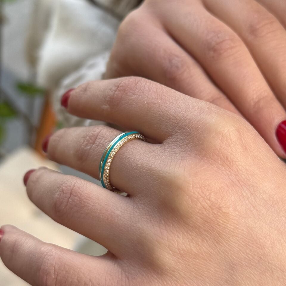 14 AYAR TURKUAZ MİNELİ İTALYAN YÜZÜK