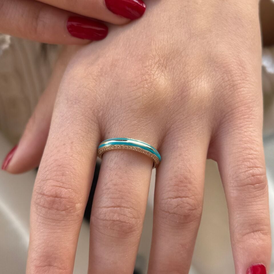 14 AYAR TURKUAZ MİNELİ İTALYAN YÜZÜK