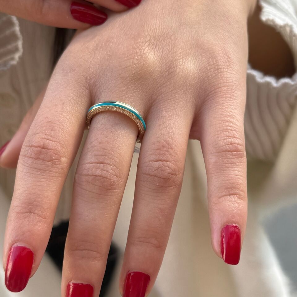 14 AYAR TURKUAZ MİNELİ İTALYAN YÜZÜK