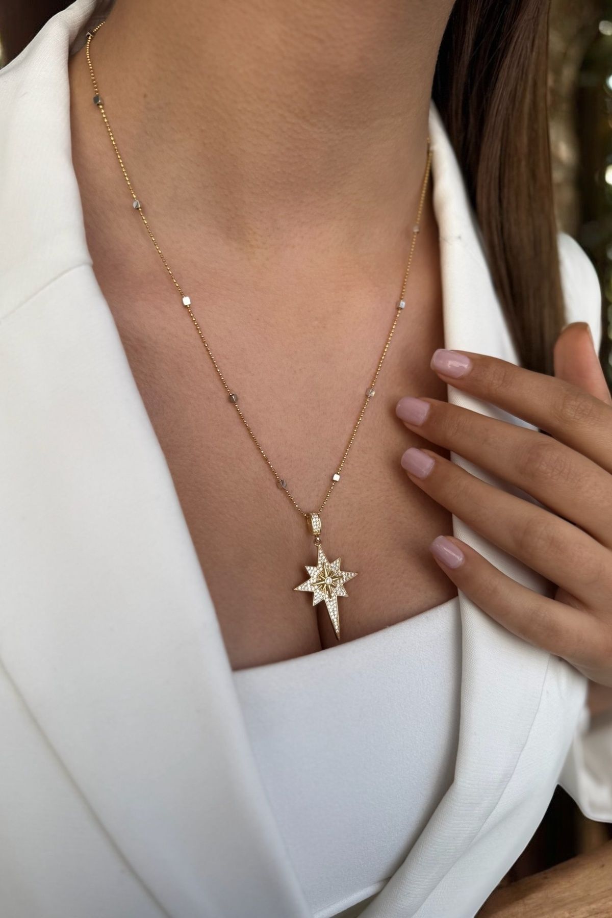 14 Ayar Taşlı Kutup Yıldızı Altın Kolye