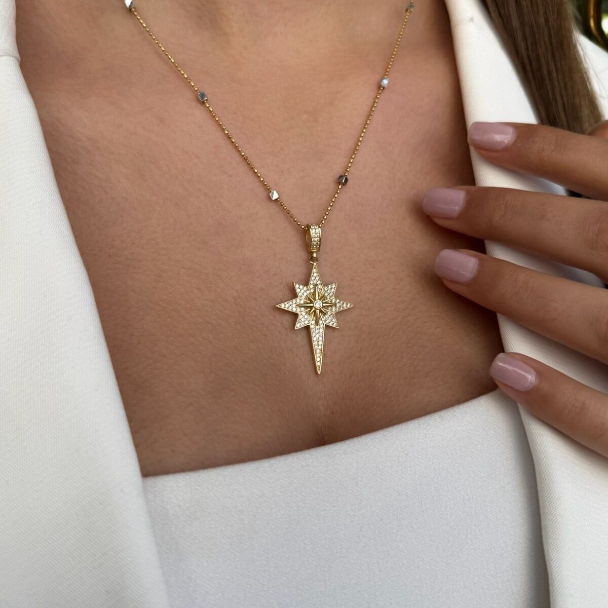 14 Ayar Taşlı Kutup Yıldızı Altın Kolye