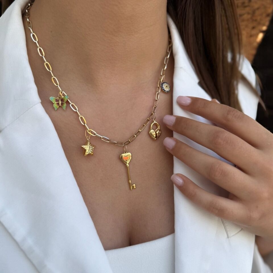 14 AYAR CHARMLI ÖZEL TASARIM ALTIN KOLYE