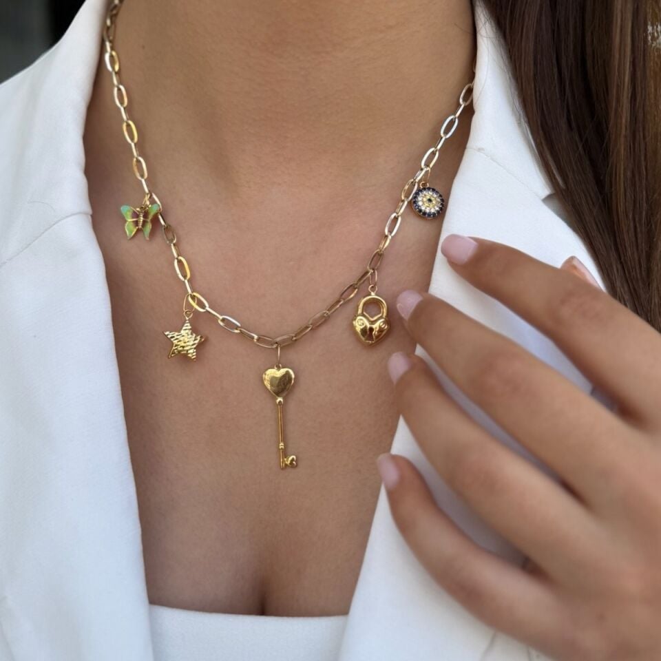 14 AYAR CHARMLI ÖZEL TASARIM ALTIN KOLYE