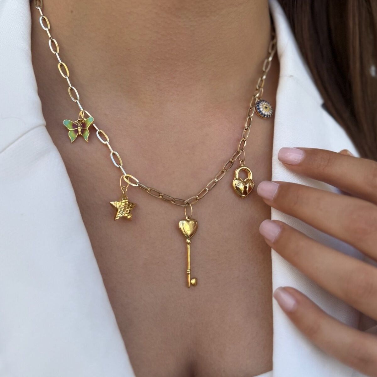 14 AYAR CHARMLI ÖZEL TASARIM ALTIN KOLYE