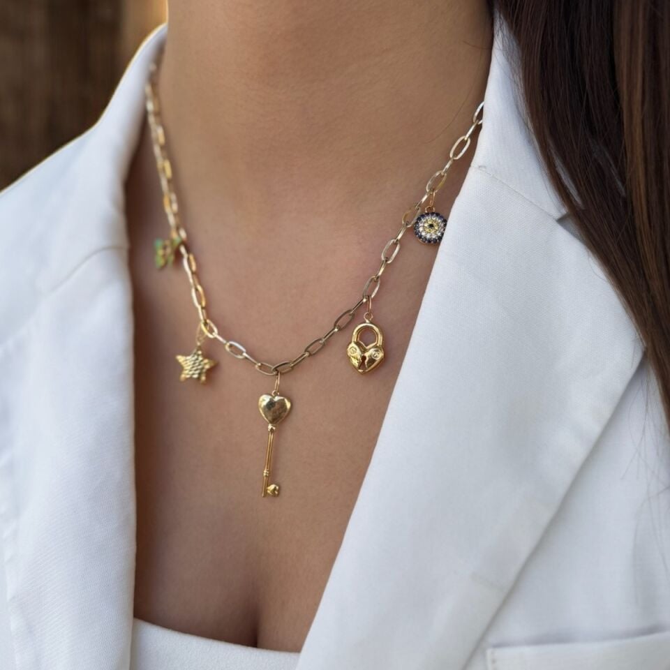 14 AYAR CHARMLI ÖZEL TASARIM ALTIN KOLYE