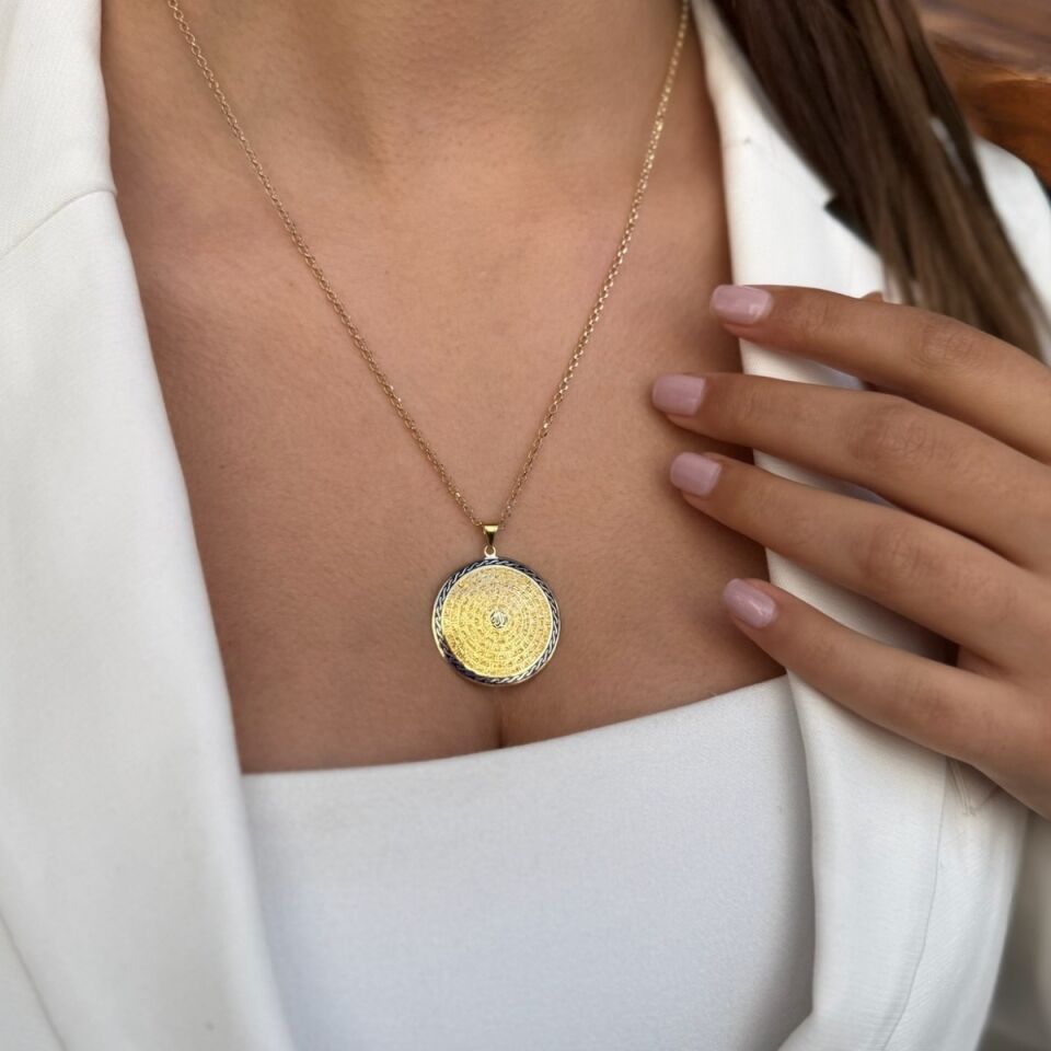 14 AYAR KABARTMA ESMA-ÜL HÜSNA DUASI YAZILI ALTIN KOLYE