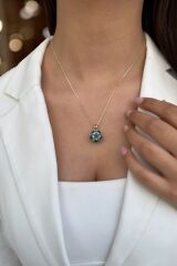 14 AYAR TOP ŞEKLİNDE NAZAR BONCUKLU ÖZEL TASARIM ALTIN KOLYE