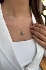 14 AYAR TOP ŞEKLİNDE FİRUZE RENGİ NAZAR BONCUKLU ÖZEL TASARIM ALTIN KOLYE