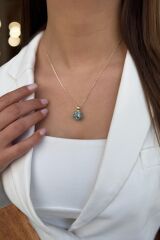 14 AYAR TOP ŞEKLİNDE FİRUZE RENGİ NAZAR BONCUKLU ÖZEL TASARIM ALTIN KOLYE