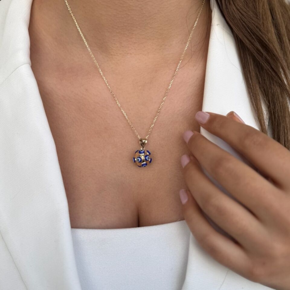 14 AYAR TOP ŞEKLİNDE NAZAR BONCUKLU ÖZEL TASARIM ALTIN KOLYE