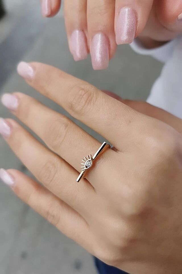 14 AYAR ROSE RENGİ KİRPİKLİ GÖZ ALTIN YÜZÜK 16