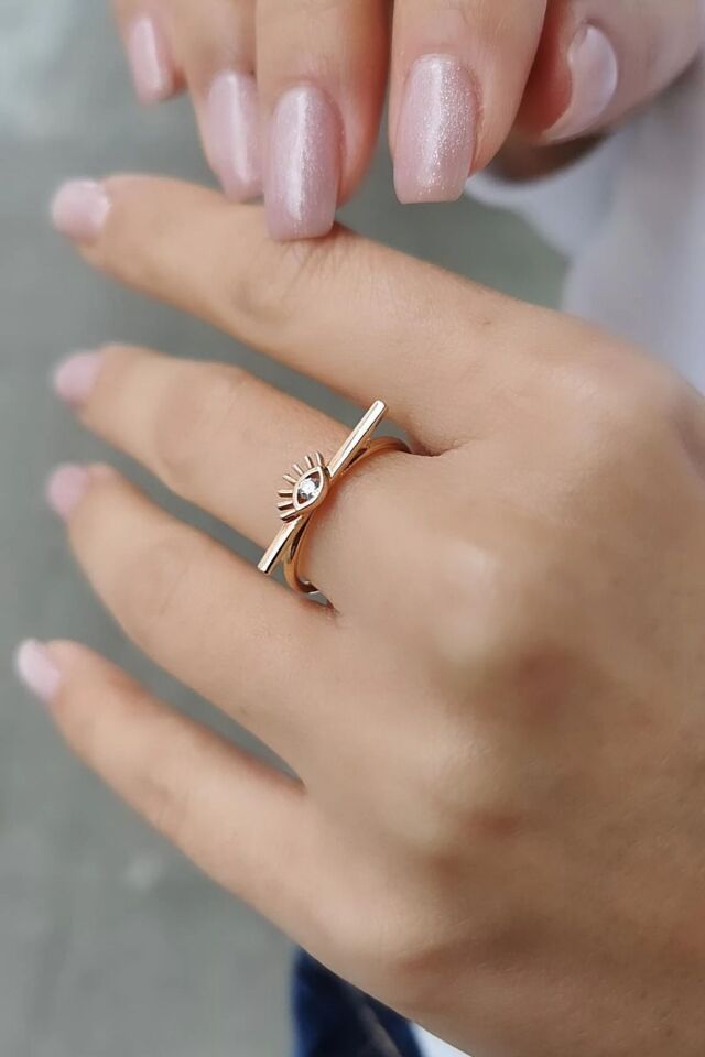 14 AYAR ROSE RENGİ KİRPİKLİ GÖZ ALTIN YÜZÜK 16