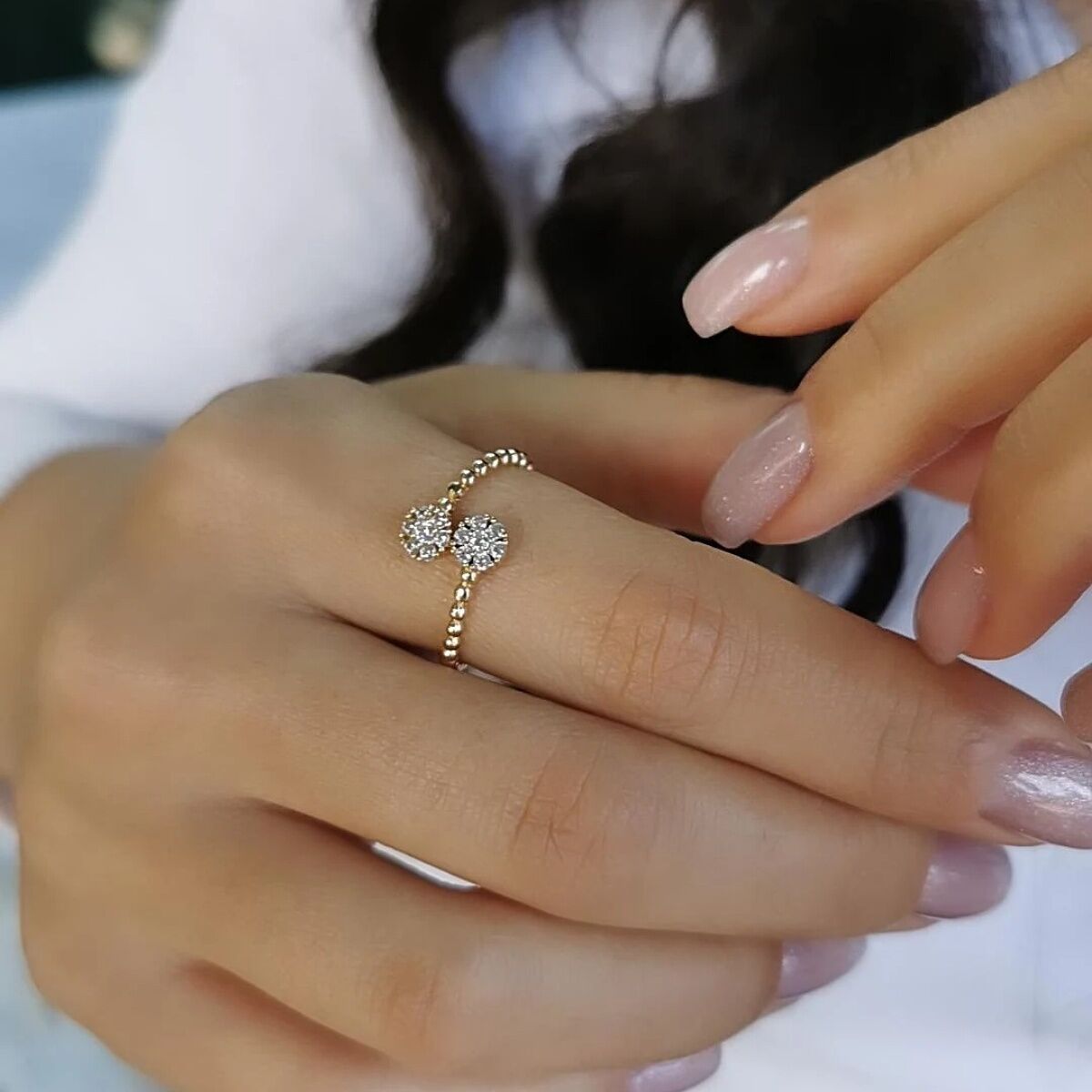 14 Ayar İtalyan Çapraz Model Yuvarlak Taşlı İtalyan Yüzük