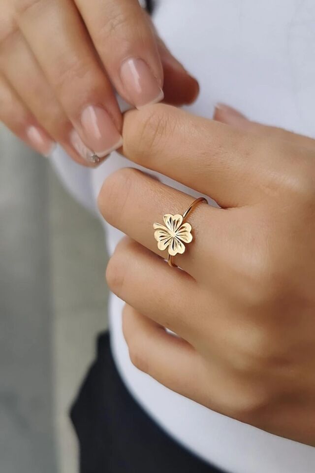 14 Ayar Kalemli Yonca Yüzük 15