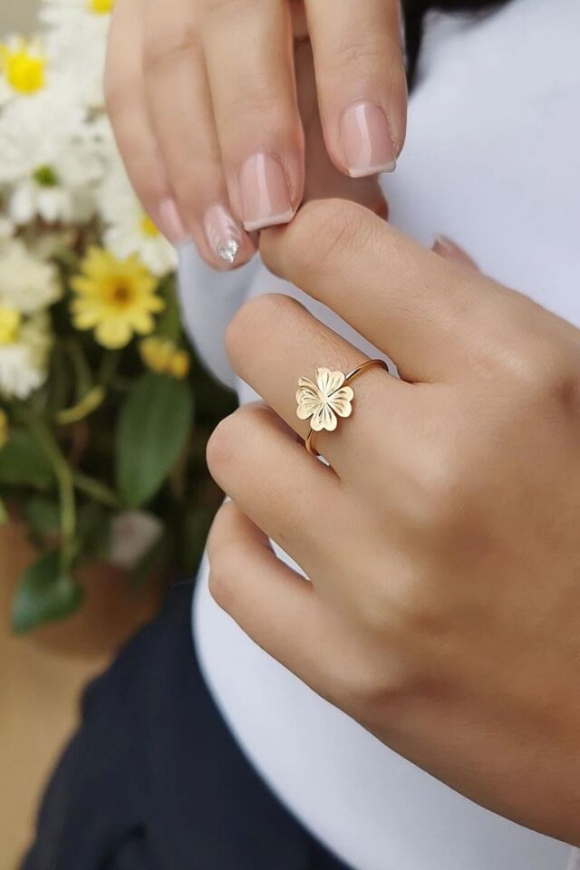 14 Ayar Kalemli Yonca Yüzük 15