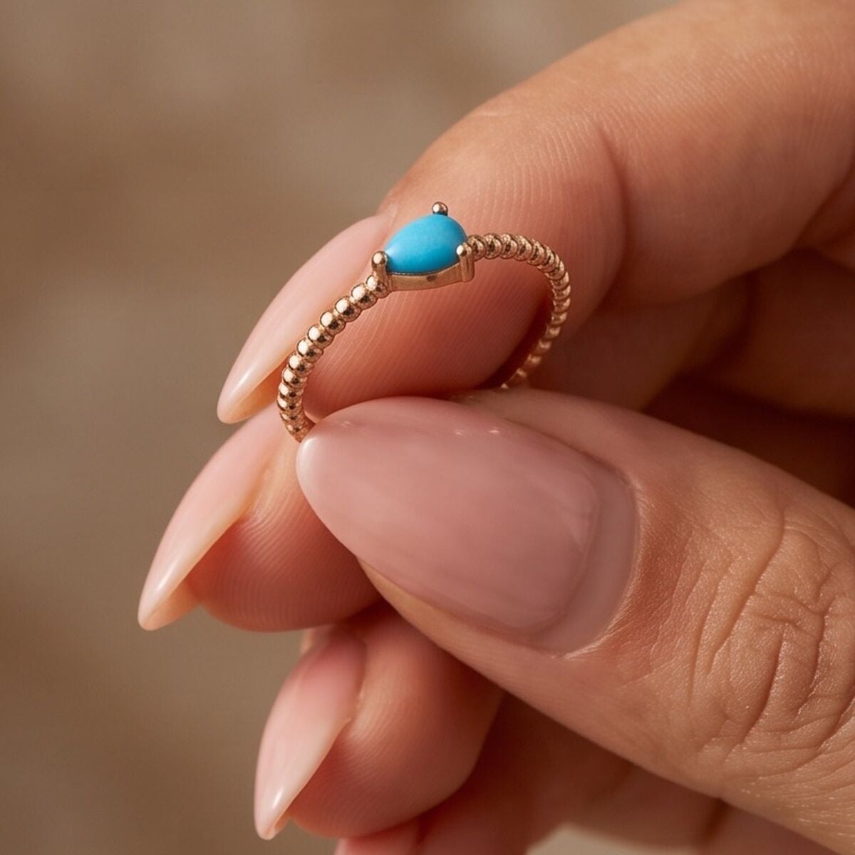 14 AYAR FİRUZE TAŞLI ROSE ALTIN RENGİ ALTIN YÜZÜK