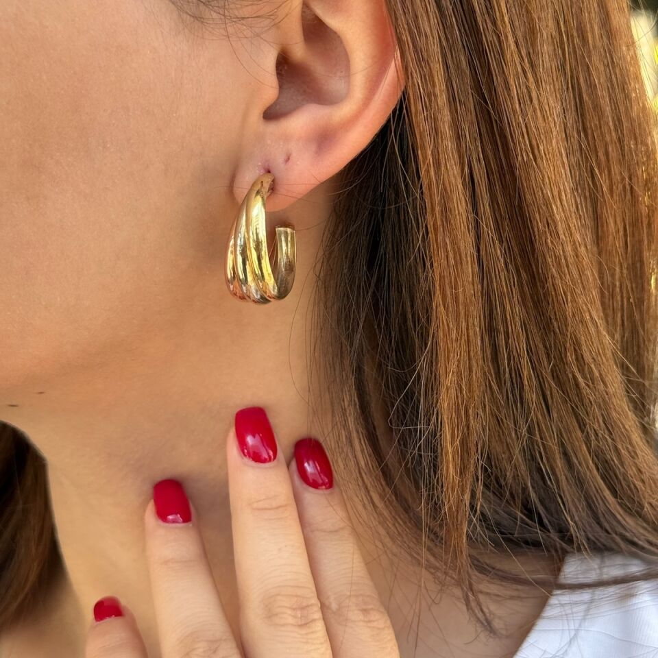 14 AYAR ÜÇ SIRA ÜÇ RENK HALKA KÜPE