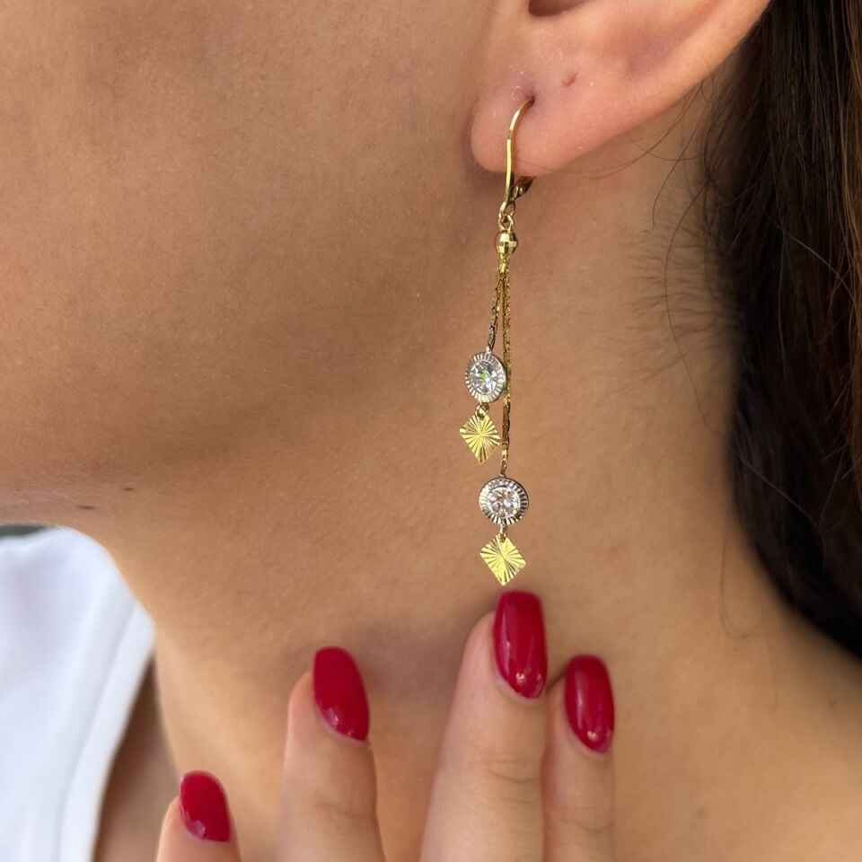 14 AYAR ZİNCİRLİ TAŞLI KÜPE