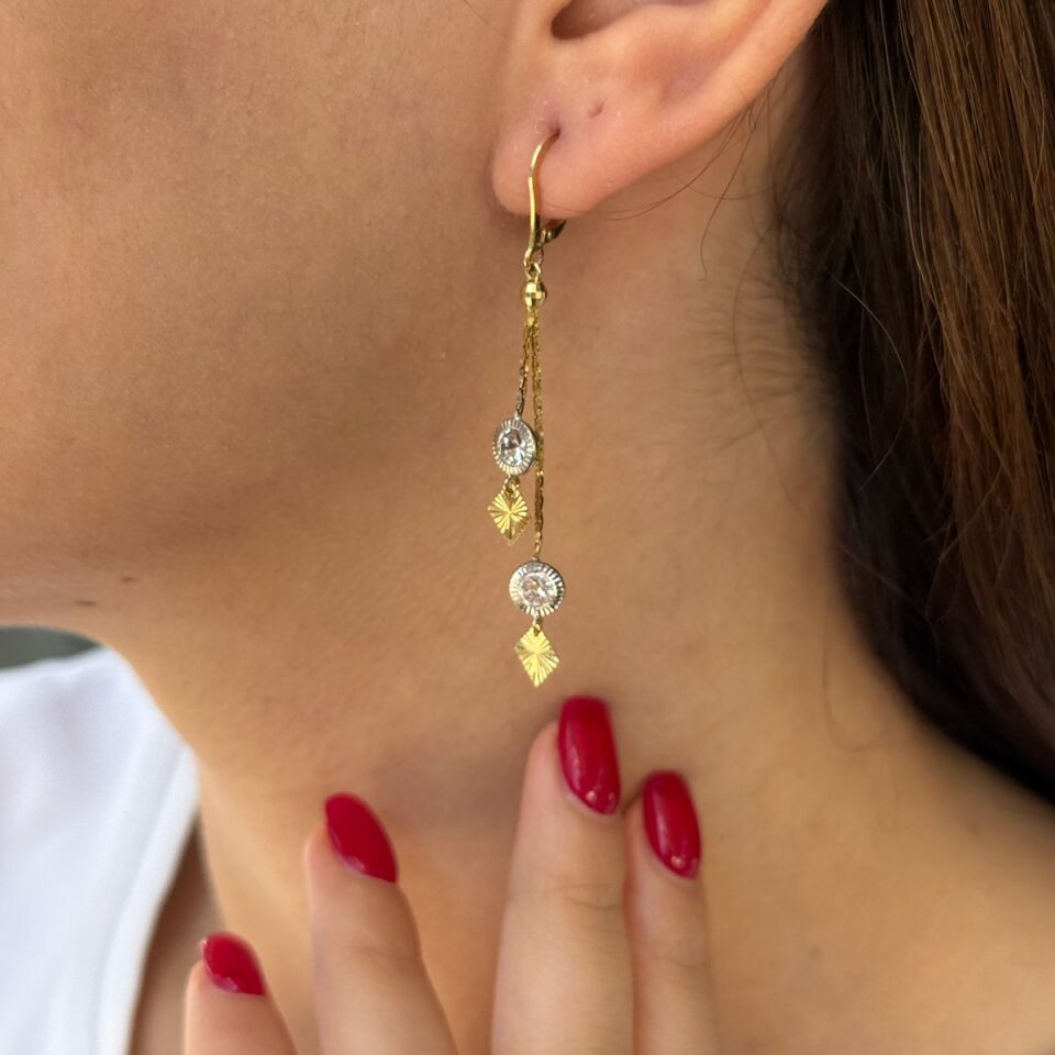 14 AYAR ZİNCİRLİ TAŞLI KÜPE