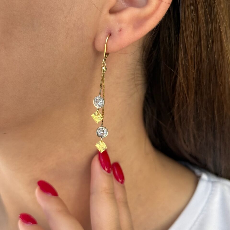 14 AYAR ZİNCİRLİ TAŞLI KÜPE