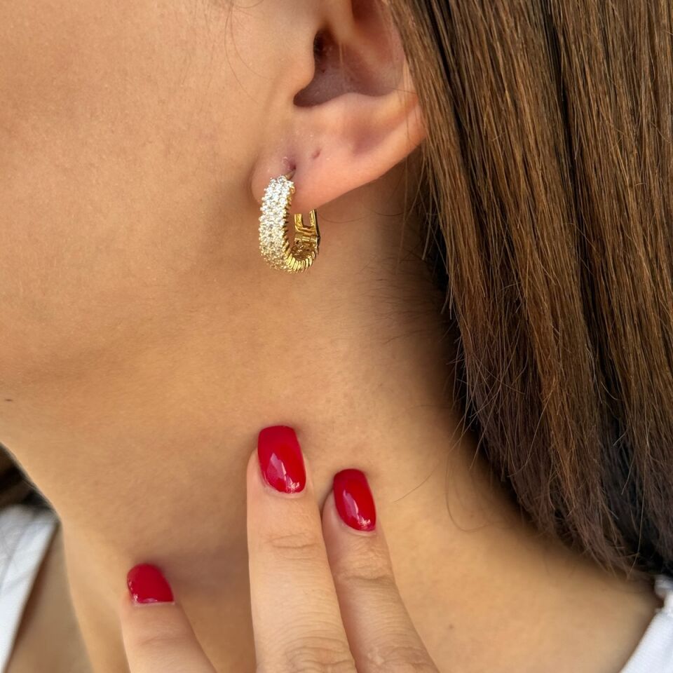 14 AYAR YARIM TUR TAŞLI HALKA KÜPE