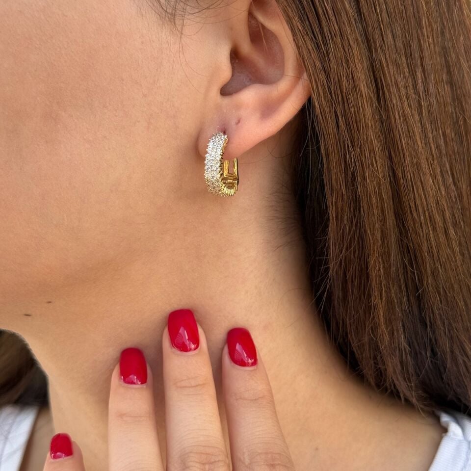 14 AYAR YARIM TUR TAŞLI HALKA KÜPE