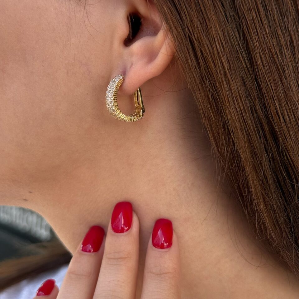 14 AYAR YARIM TUR TAŞLI HALKA KÜPE