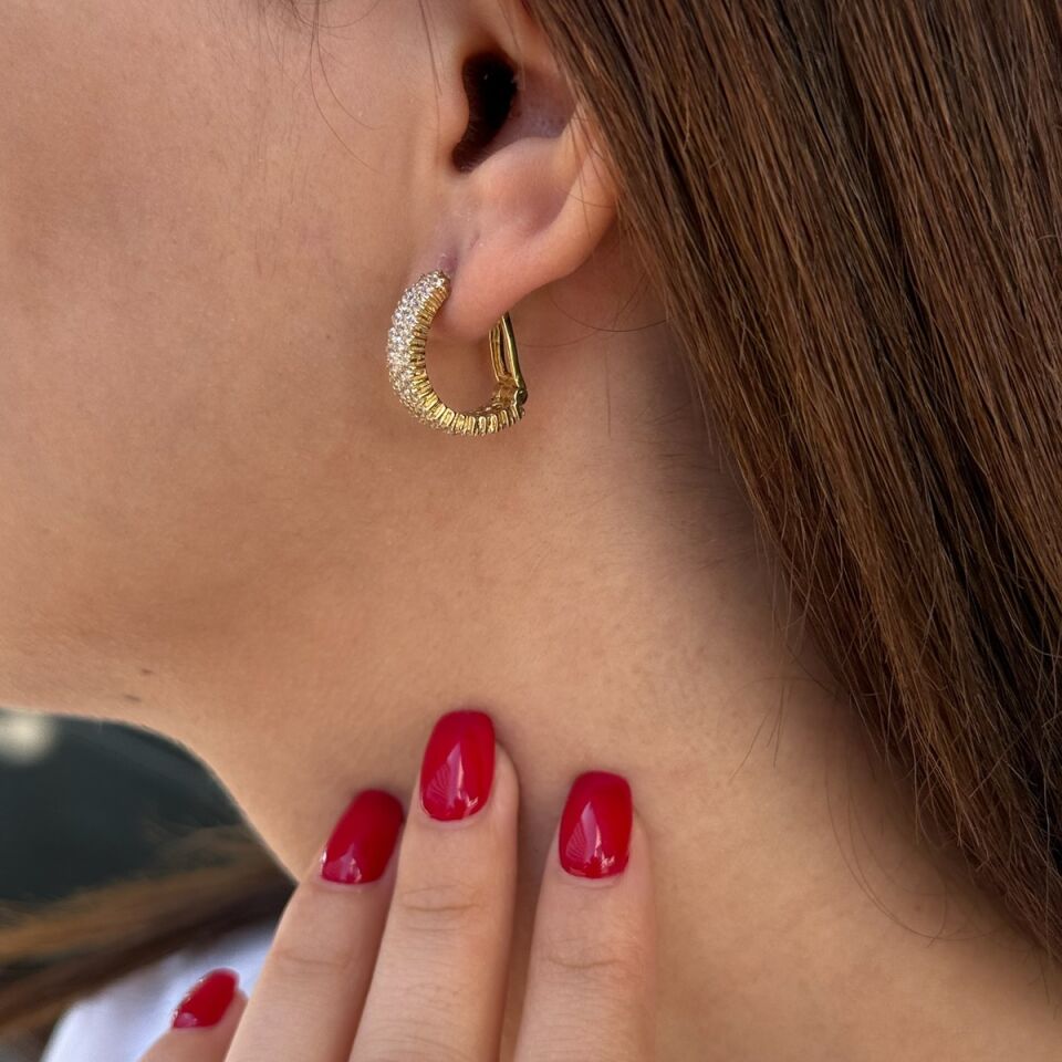 14 AYAR YARIM TUR TAŞLI HALKA KÜPE