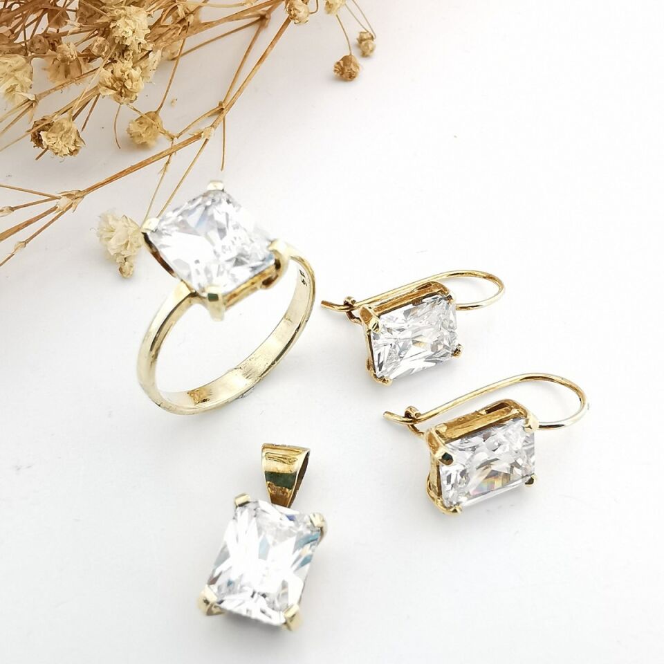 14 Ayar El Yapımı Baget Star Cut Kesim Taşlı Altın Takım