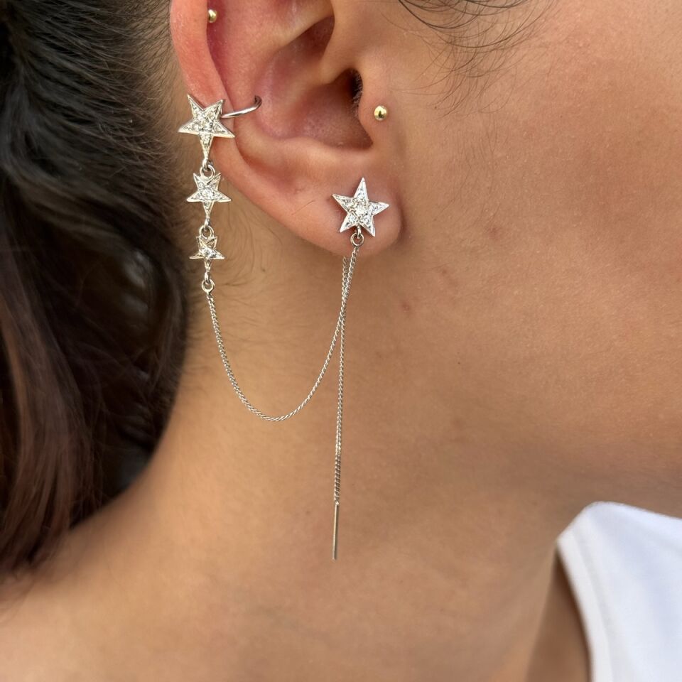 14 AYAR ÖZEL ÜRETİM BEYAZ ALTIN TAŞLI YILDIZ ALTIN KÜPE