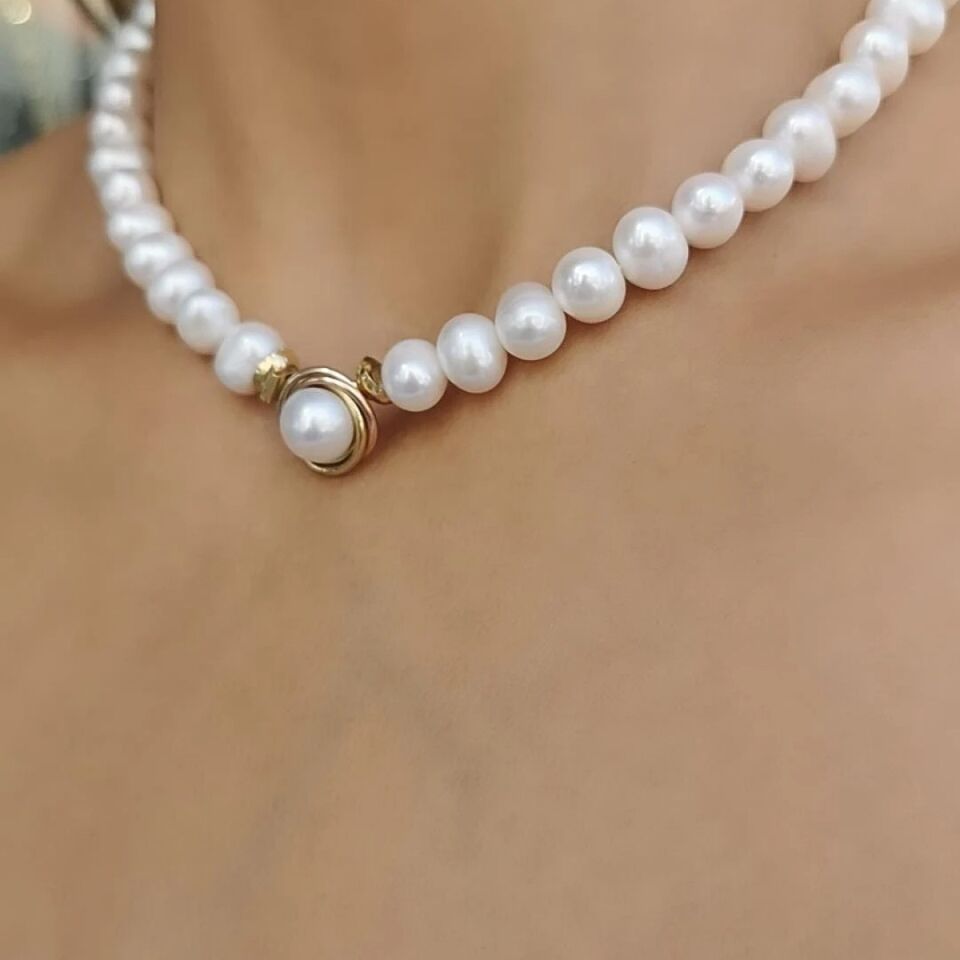 14 AYAR ALTIN KLİPSLİ İNCİLİ TASARIM KOLYE