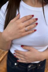 14 AYAR 2,46 CT  PİNK KUVARS TAŞLI VE 0,04 CT PIRLANTA TAŞLI BEYAZ ALTIN YÜZÜK