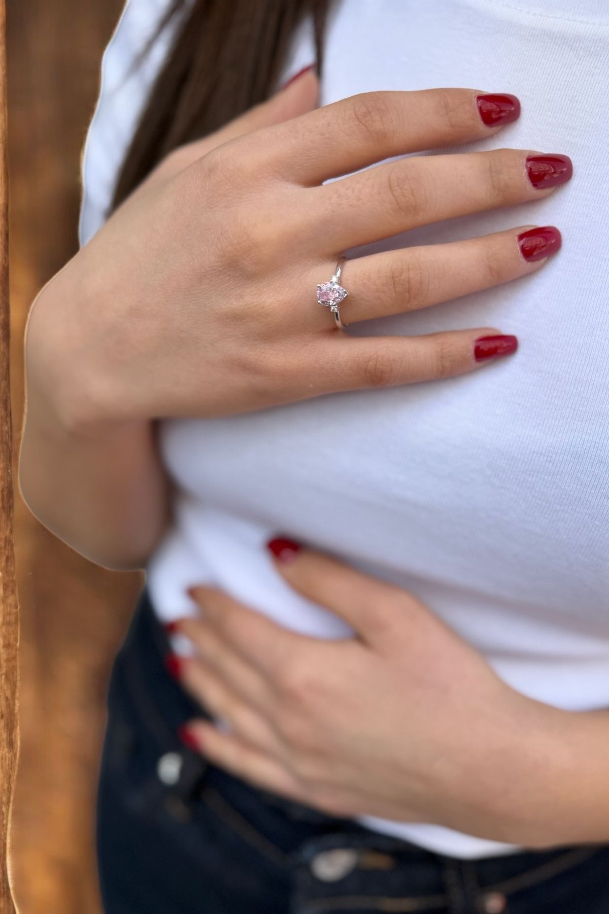 14 AYAR 2,46 CT  PİNK KUVARS TAŞLI VE 0,04 CT PIRLANTA TAŞLI BEYAZ ALTIN YÜZÜK