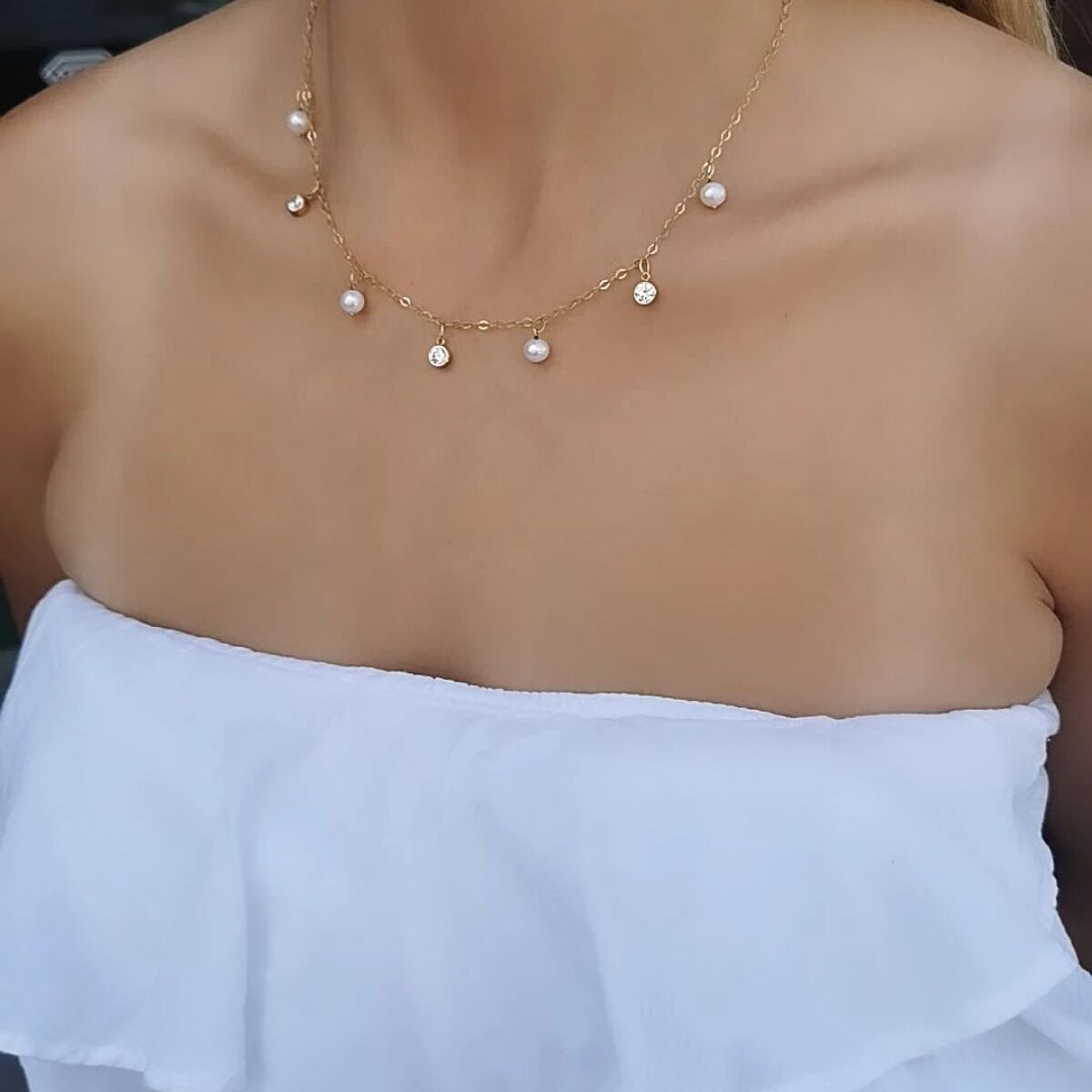 14 AYAR SALLANTILI İNCİLİ TASARIM KOLYE