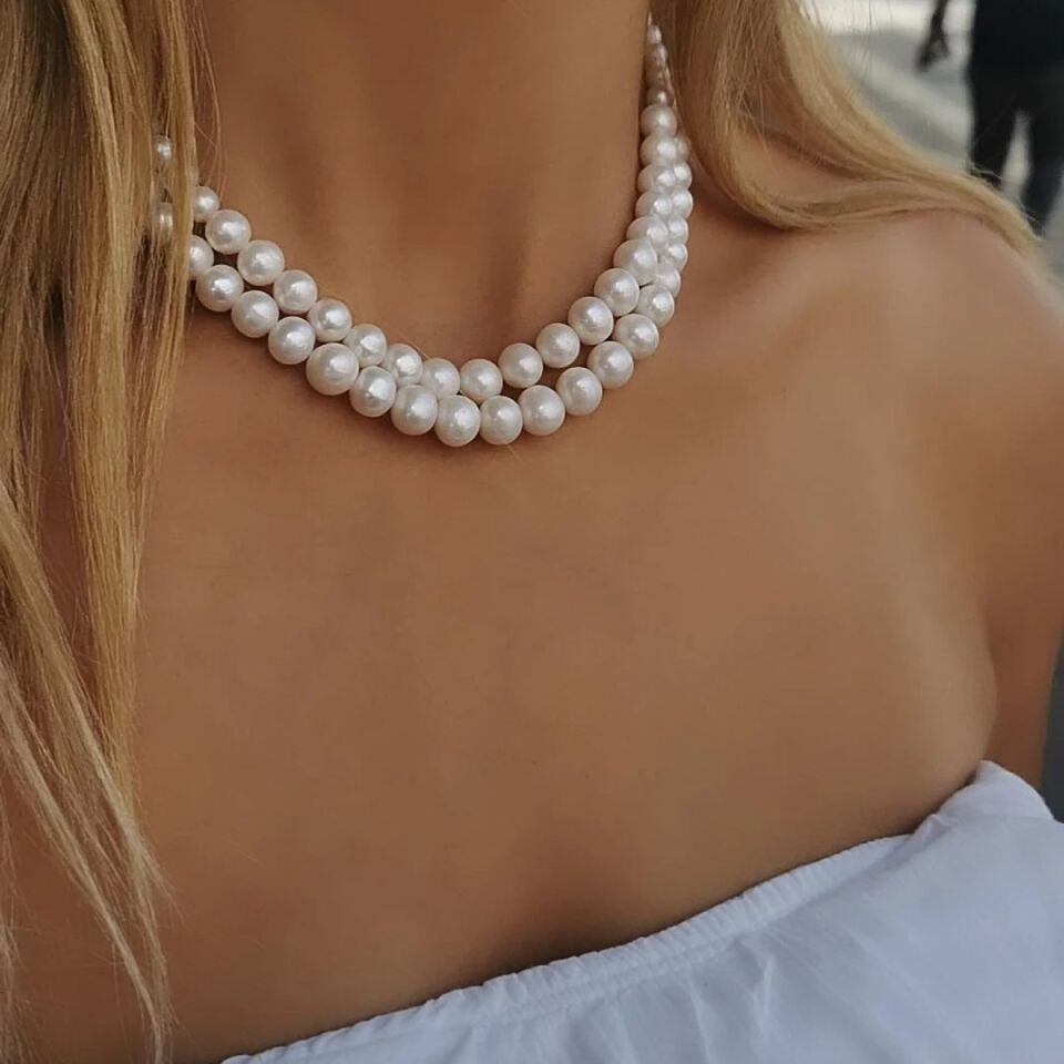 14 AYAR ÇİFT SIRA İNCİ KOLYE