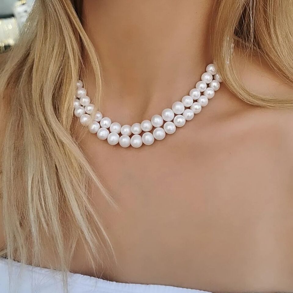 14 AYAR ÇİFT SIRA İNCİ KOLYE