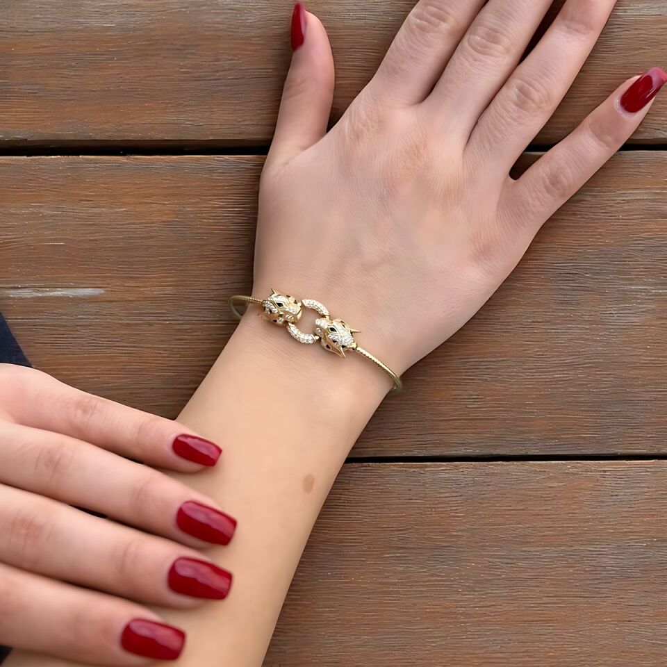 14 Ayar Çift Başlı Panter Tasarım Italyan Bilezik