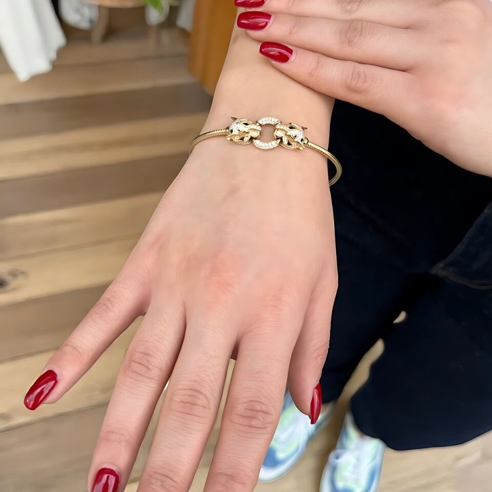 14 Ayar Çift Başlı Panter Tasarım Italyan Bilezik