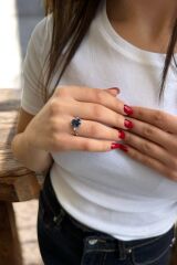 14 AYAR 3,78 CT SAFİR TAŞLI VE 0,04 CT PIRLANTA TAŞLI BEYAZ ALTIN YÜZÜK 15