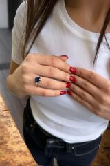 14 AYAR 3,78 CT SAFİR TAŞLI VE 0,04 CT PIRLANTA TAŞLI BEYAZ ALTIN YÜZÜK 14