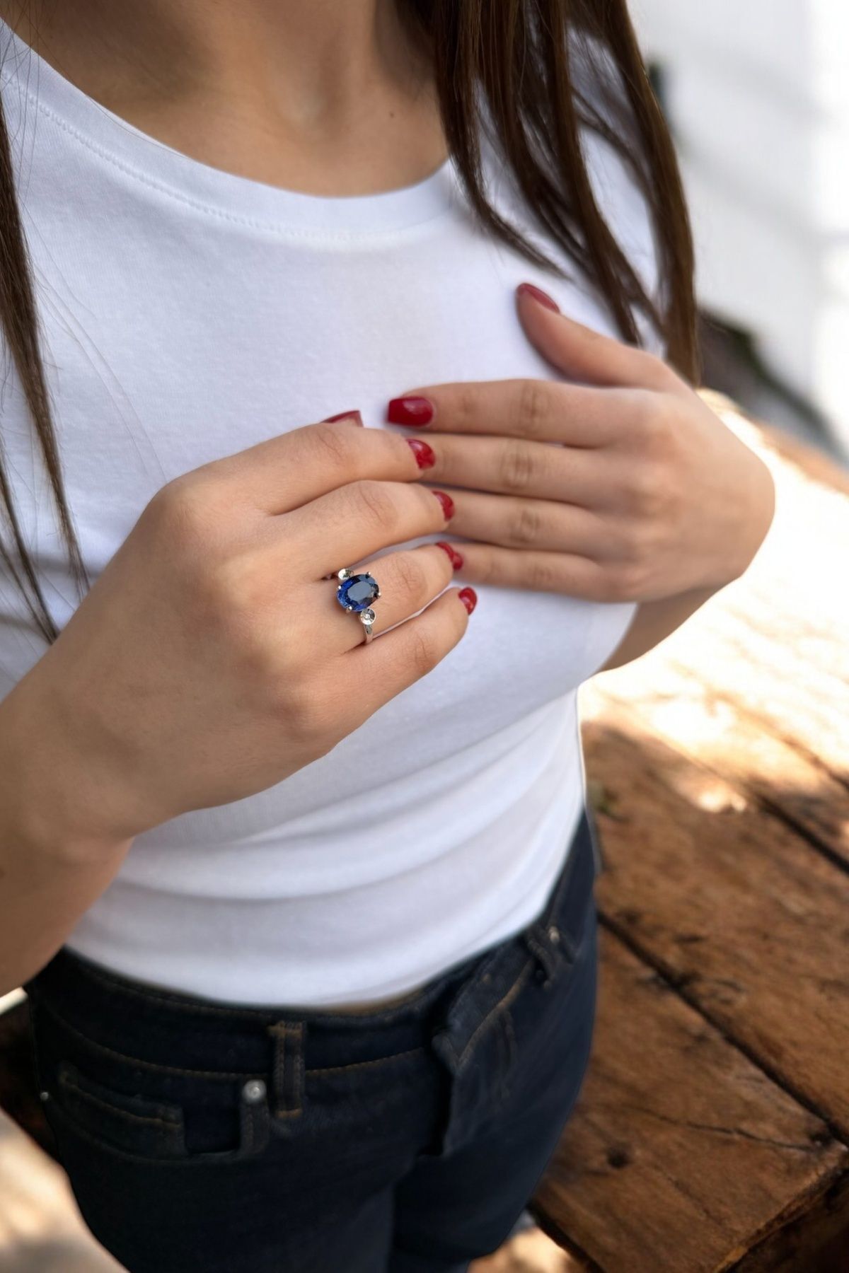 14 AYAR 3,78 CT SAFİR TAŞLI VE 0,04 CT PIRLANTA TAŞLI BEYAZ ALTIN YÜZÜK 13