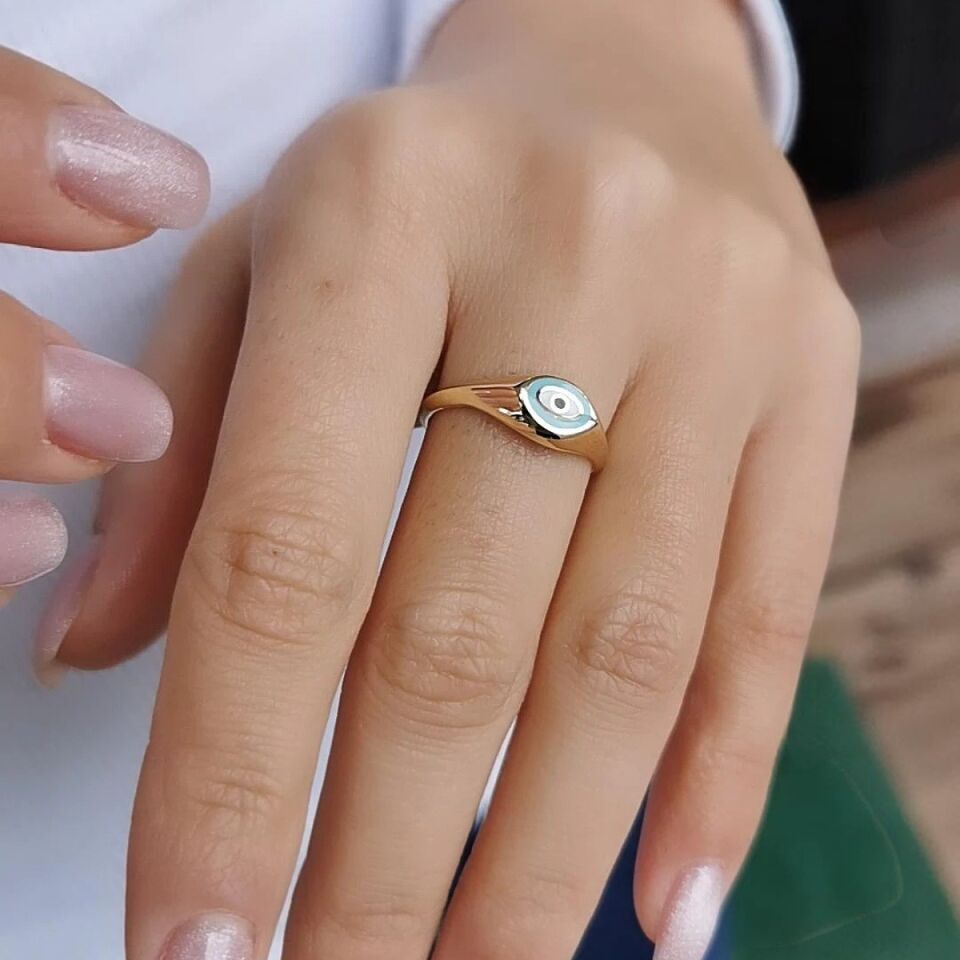 14 AYAR NAZAR MİNELİ ALTIN YÜZÜK