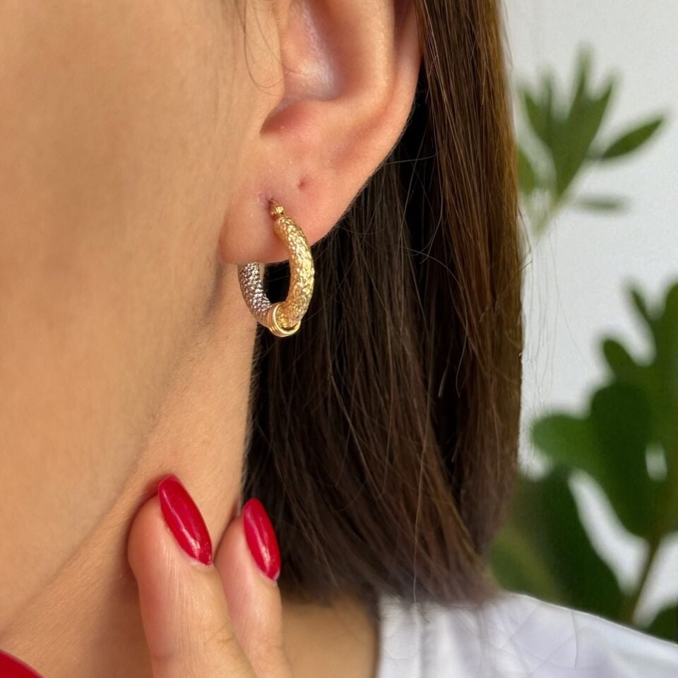 14 AYAR İTALYAN İKİ RENK HALKA KÜPE