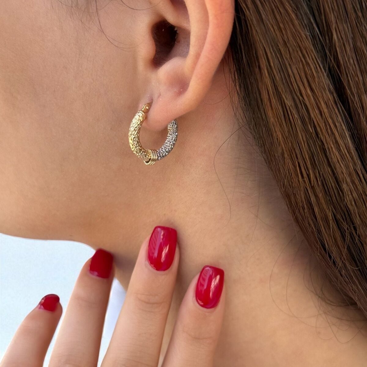 14 AYAR İTALYAN İKİ RENK HALKA KÜPE